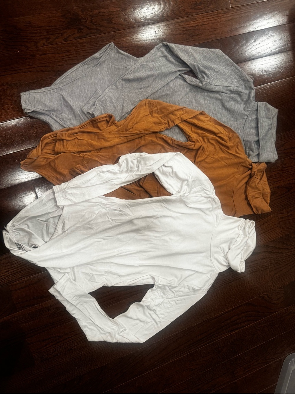 PrettyLittleThing White/Grey/Tan Viscose Blend Bodysuits -Size US4/UK8 set of 3